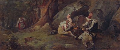 Pixies drikker øl (olje på lerret) av Nils Bergslien