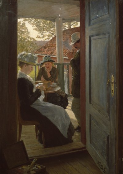 Moment of talk (olje på lerret) av Nils Gude