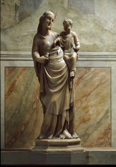 Jomfru og barn. Marmor skulptur av Nino Pisano