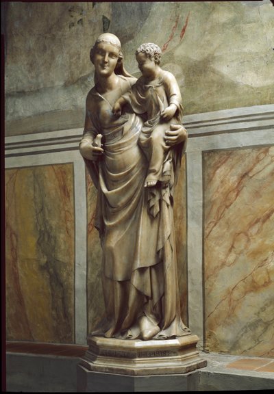 Jomfru og barn. Marmor skulptur av Nino Pisano