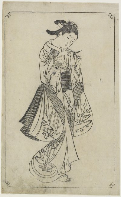 (Courtesan Holding a Battledore), 1739 av Nishikawa Sukenobu