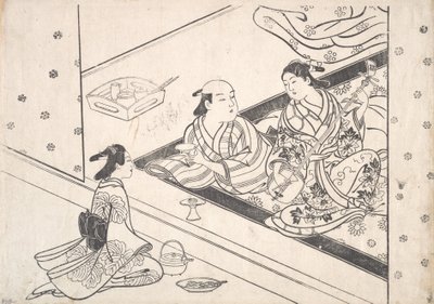 Lady Playing Shamisen, med hennes elsker og ledsager i nærheten. av Nishikawa Sukenobu