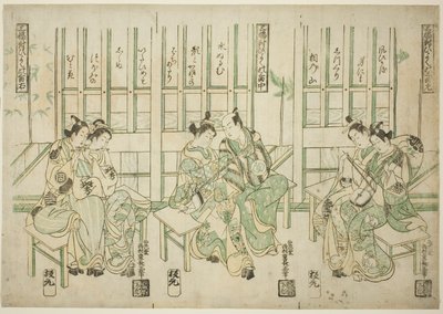 Sett med tre, kjærlighetsfugler i tre typer musikk (Sampukutsui hiyoku no san kyoku) av Nishimura Shigenaga