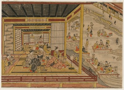 Tehus ved siden av Kamo-elven i Kyoto, 1740-tallet. av Nishimura Shigenaga