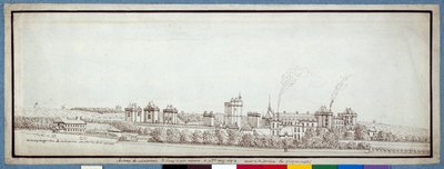 Chateau de Vincennes, med skorsteiner som røyker (penn og blekk på papir) av Noel Gasselin