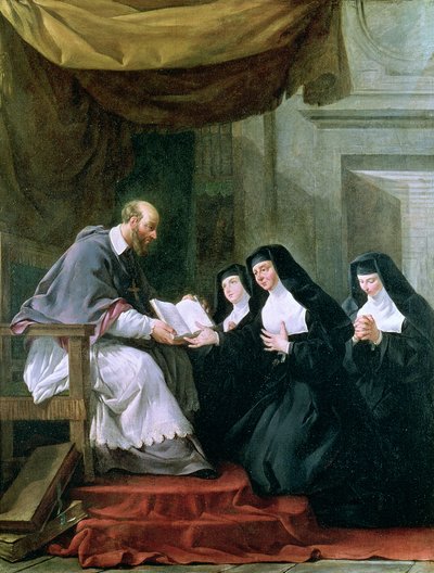 St. Francois de Sales (1567-1622) Gir regelen for besøket til St. Jeanne de Chantal (1572-1641) av Noel Halle