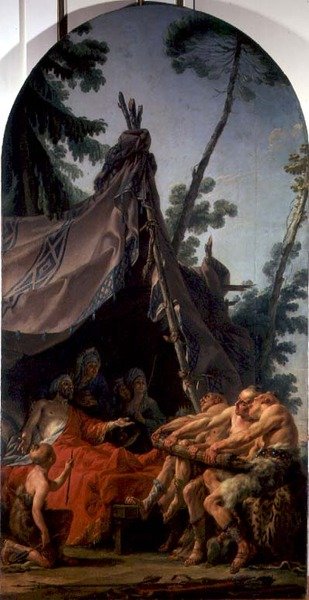 Kongen av Scythia på sin dødsseng ber sine sønner om å forsone seg, ca. 1767 (olje på lerret) av Noel Halle