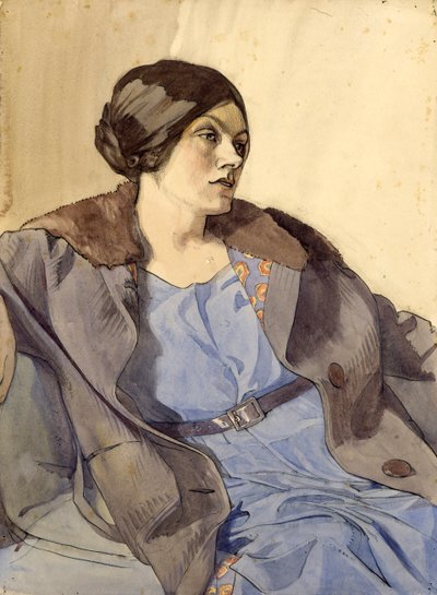Portrett av kunstnerens kone, Celia Fiennes, slutten av 1920-tallet (akvarell over blyant) av Noel Rooke
