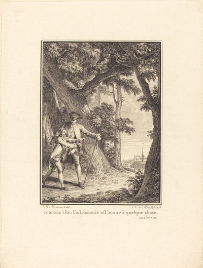 La oss løpe fort: Astronomi er bra for noe av Noël Le Mire after Jean Michel Moreau