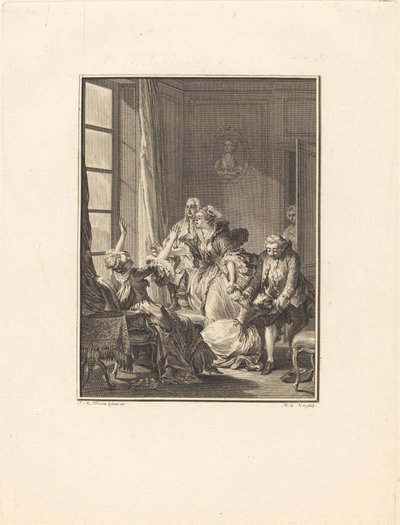 Julie besvimer i en lenestol av Noël Le Mire after Jean Michel Moreau