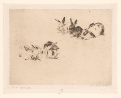 Seks kaniner av Norbert Goeneutte (signed by artist)