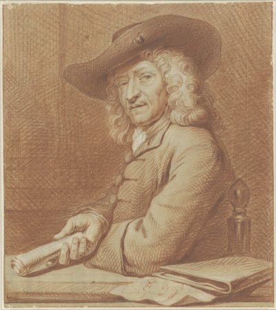 Portrett av tegneren Jan Pietersz. Zoomer, med hatt og papirrull av Norbert van Bloemen