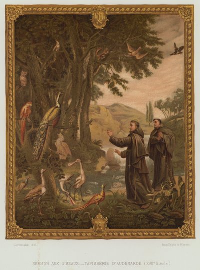Frans av Assisis preken til fuglene (farge litho) av Nordmann (after)