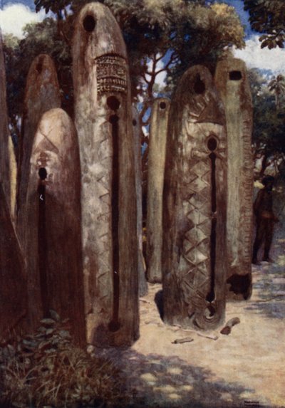 Drum Grove at Mele, New Hebrides (farge litho) av Norman Hardy