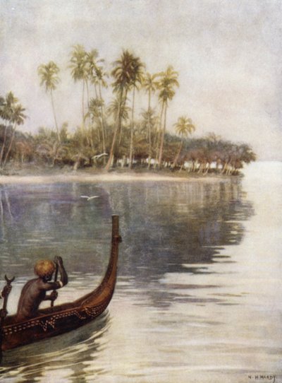Tidlig morgen, Gavutu, Salomonøyene (farge litho) av Norman Hardy