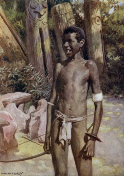 Kunstnerveiledningen på Malekula, New Hebrides (farge litho) av Norman Hardy