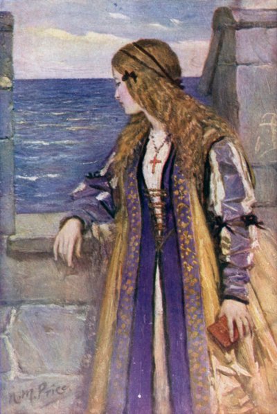 Clare på brystvernet til Tantallon (farge litho) av Norman Mills (after) Price
