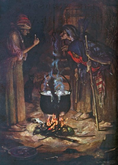 De rare søstrene. Macbeth – Akt IV, scene 1 (fargelitografi) av Norman Mills (after) Price