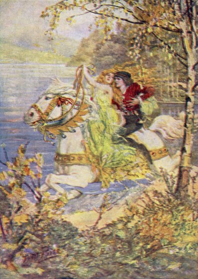 True Thomas and the Fair Queen (farge litho) av Norman Mills (after) Price
