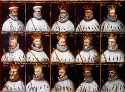Våpenskjold fra republikken gener og portretter av dogene. Giovanni Stefano Doria, Francesco Gio. Brignole Sale, Agostino Pallavicini, Giovanni Battista Durazzo, Agostino Giovanni De Marini, Giovan Battista Lercari, Luca Giustiniani, Giovanni Battista L av Northern Italian School