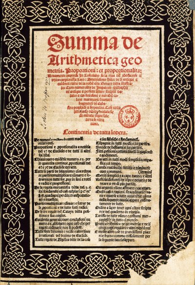 "Summary Arithmetic" av Luca Pacioli av Northern Italian School