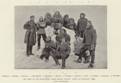 Mannskapet på Fram etter deres andre vinter, ca. 24. februar 1895 (s/hvitt-bilde) av Norwegian Photographer