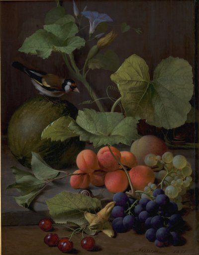 Stilleben med frukt og en gullfink av O.D. Ottesen