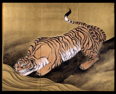 Tigre i et landskap av Obun Kunii