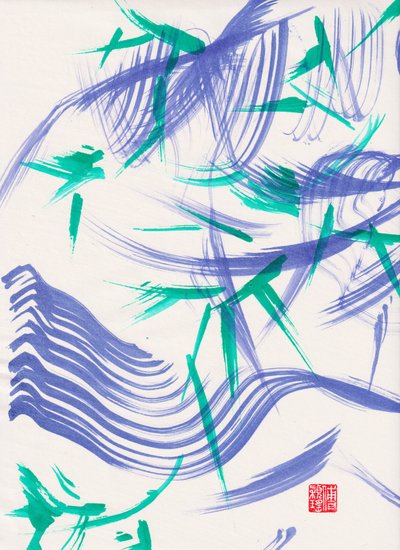 Zen Green Bamboo Abstraction 1, 2020 (akryl på Xuan-papir) av Odilia W. Y. Fu