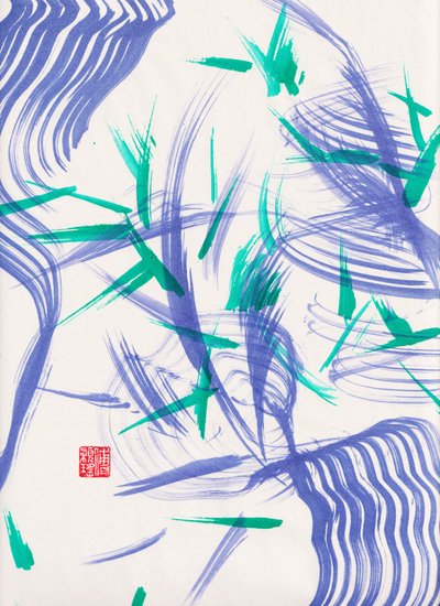 Zen Green Bamboo Abstraction 2, 2020 (akryl på Xuan-papir) av Odilia W. Y. Fu
