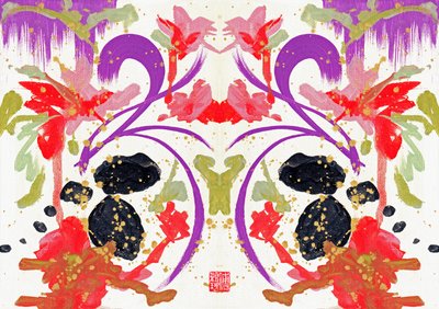Zen Orange Purple Flowers 1, 2021 (akryl på lerret, digital) av Odilia W. Y. Fu