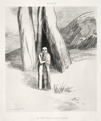 En galning i et dystert landskap av Odilon Redon
