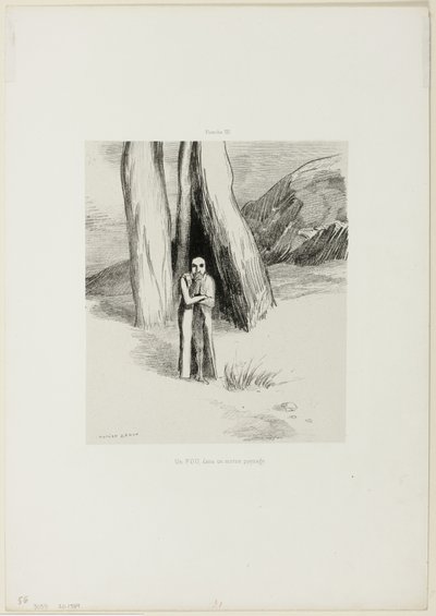En galning i et dystert landskap, plate 3 av 6 av Odilon Redon