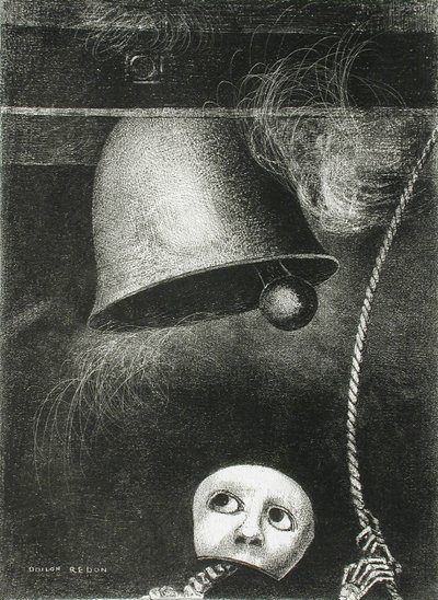 En maske lyder dødsstøtet. Serie: For Edgar Poe, 1882 av Odilon Redon
