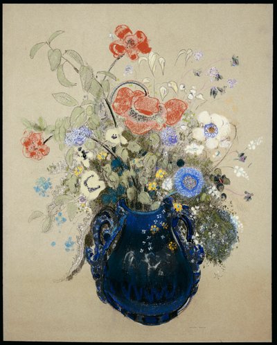 En vase med blå blomster, ca. 1905-08 av Odilon Redon
