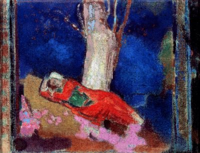 En kvinne som ligger under treet, 1800- eller begynnelsen av 1900-tallet. av Odilon Redon