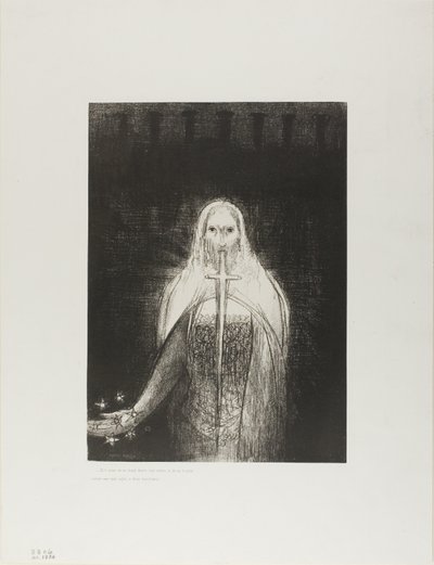 Og han hadde syv stjerner i sin høyre hånd; og ut av munnen hans gikk et skarpt tveegget sverd, plate 1 av 12 av Odilon Redon