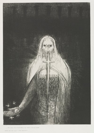 Og han hadde syv stjerner i sin høyre hånd; og ut av munnen hans gikk et skarpt tveegget sverd av Odilon Redon