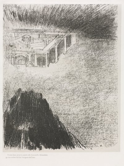Og jeg, Johannes, så den hellige by, det nye Jerusalem, komme ned fra Gud og ut av himmelen av Odilon Redon