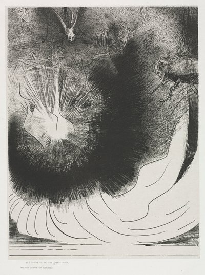 Og der falt en stor stjerne fra himmelen, brennende som det var en lampe av Odilon Redon