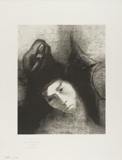 Anthony: "Hva er formålet med alt dette?" Djevelen: "Det er ingen gjenstand!", plate 18 av 24 av Odilon Redon