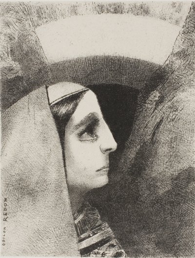 Before the Black Sun of Melancholy, Lenore Appears, plate to fra To Edgar Poe av Odilon Redon