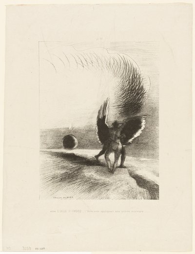 Under vingen til en skygge bet den svarte skapningen energisk, plate 4 av 6 av Odilon Redon