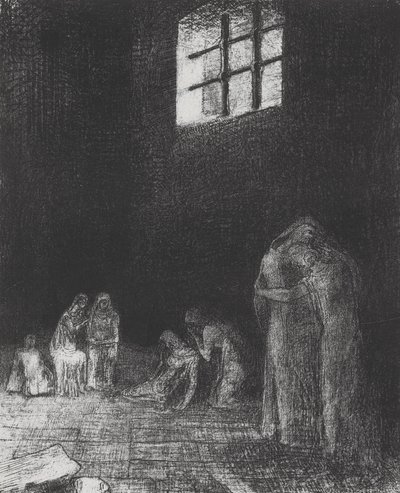 I skyggen gråter og ber folk... av Odilon Redon