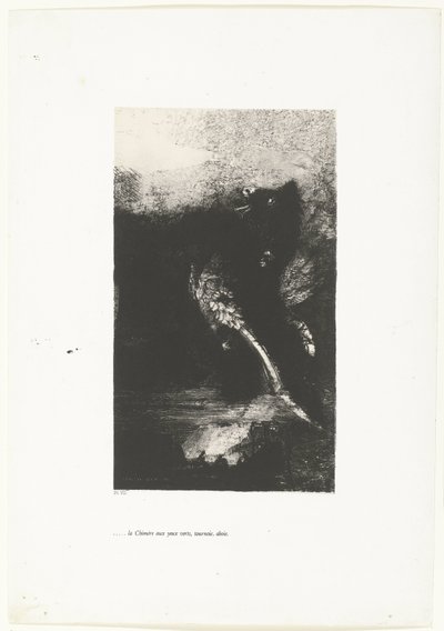 Chimeraen med grønne øyne, skriker, spinner ...la Chimère aux yeux verts, tournoie, aboie (tittel på objekt) Tentation de Saint-Antoine (1) (serietittel) Temptation of Saint Anthony (serietittel) av Odilon Redon