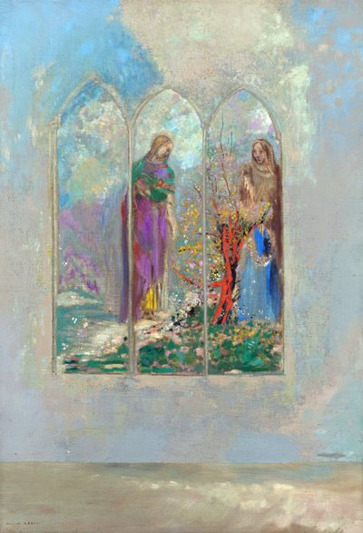 Andakt foran en rød busk - Andakt nær en rød busk - Maleri av Odilon Redon (1840-1916) av Odilon Redon