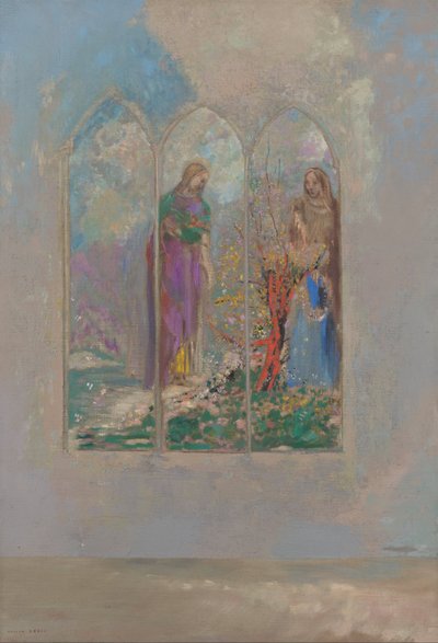 Andakt nær en rød busk av Odilon Redon
