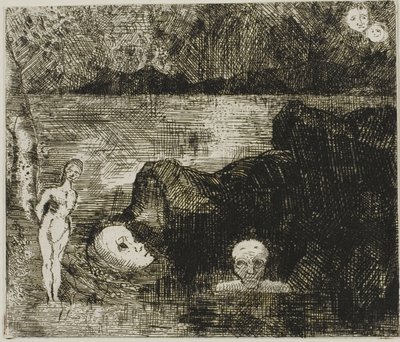 Dream Vision, ca. 1880 (etsing og tørrpunkt på elfenbensvevet papir) av Odilon Redon