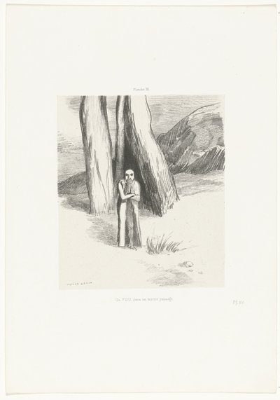 En galning i et dystert landskap Un FOU, dans un morne paysage (tittel på objekt) av Odilon Redon