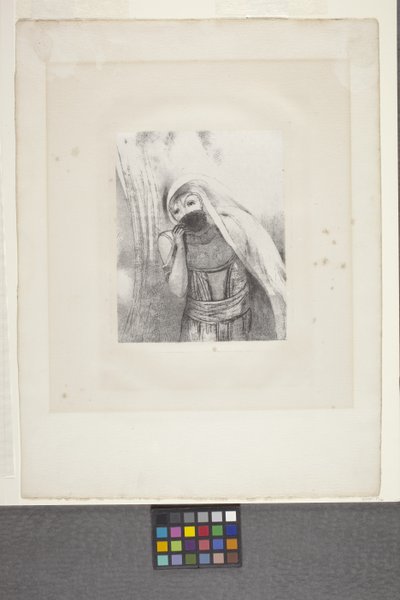 Hun tegner fra brystet en svamp helt svart... (litografi på kinesisk applikasjonspapir) av Odilon Redon